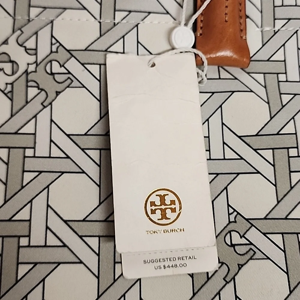 Tory Burch Signature Basketweave Print Cotton Canvas Tote NWT Retail Is $448 WOW - Picture 2 of 13
